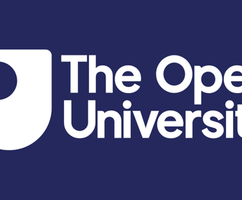 The Open University logo, white words on a blue background